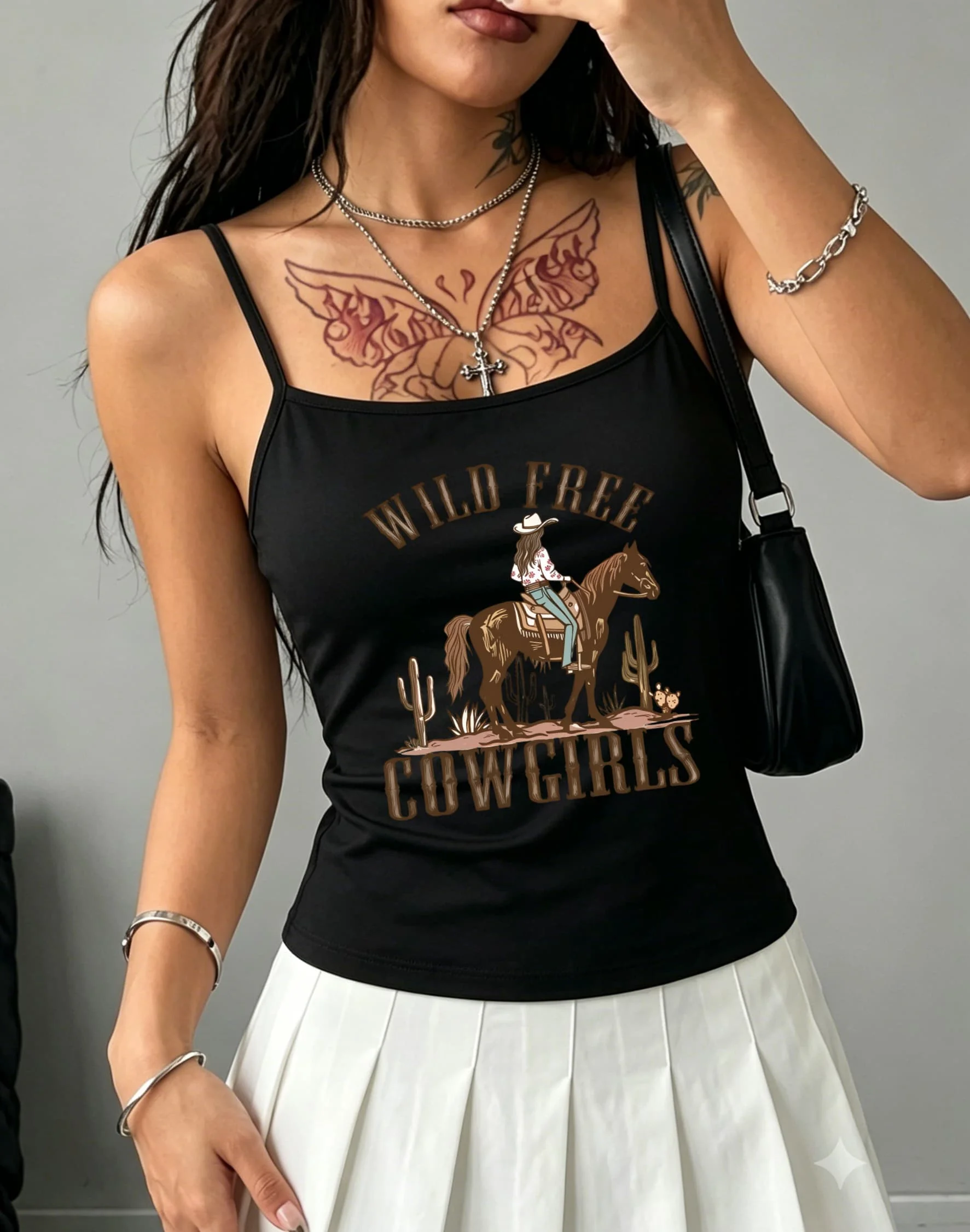 Cactus Horse Wild Free Cowgirls Camisole Women Graphic Tank Top Country Festival Concert Outfits Southwest Style Garment