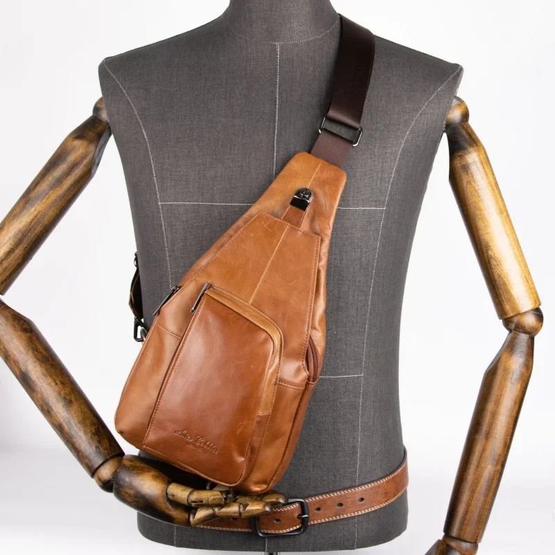 Vintage Echt Lederen Heren Borsttas Luxe Koeienhuid Crossbodytas Mode Heren Schoudertas Met Grote Capaciteit Slingtas