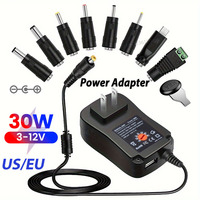 EU/US 30W Adjustable Voltage Power Adapter Universal Charger Supply 3V 4.5V 5V 6V 7.5V 9V 12V Switch Power Supply 5V/2.1A USB