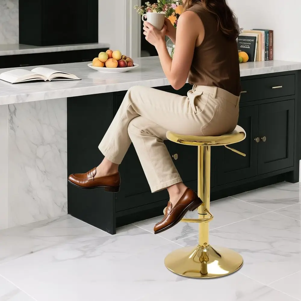 2er-Set höhenverstellbare drehbare Barhocker, modernes Metalldesign, rückenfrei für Kücheninsel oder Pub, Gold