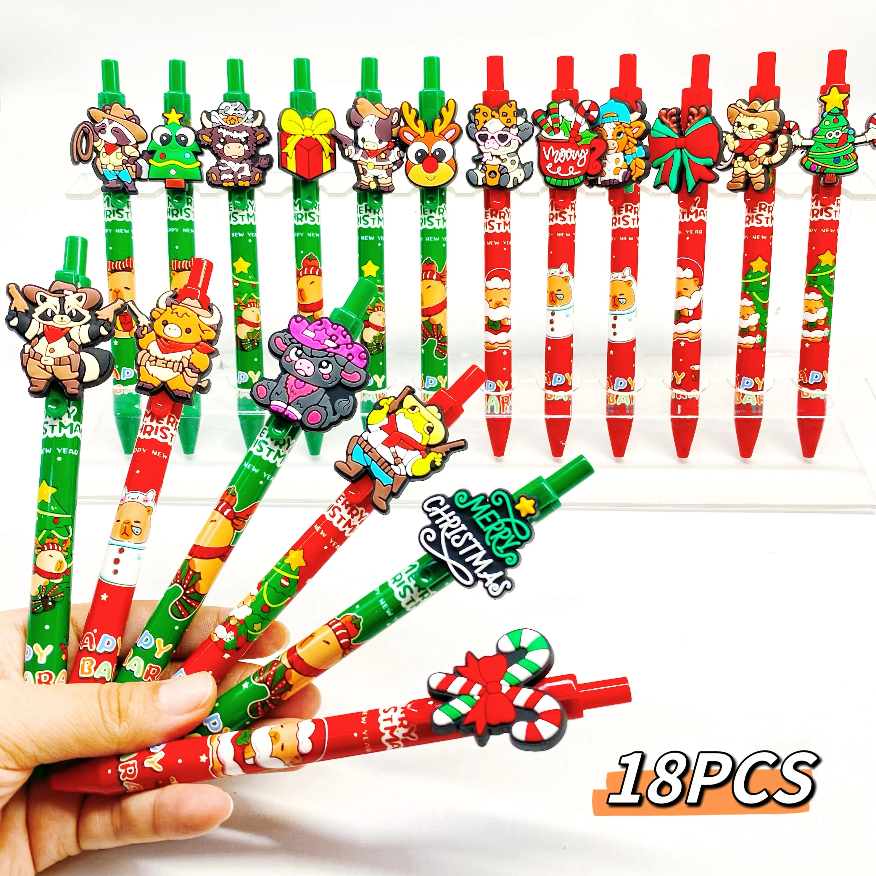

18PCS Christmas Series Cool Cowboy Christmas Party Set Ballpoint Pens Student Writing Pens Office Portable Ballpoint Pens
