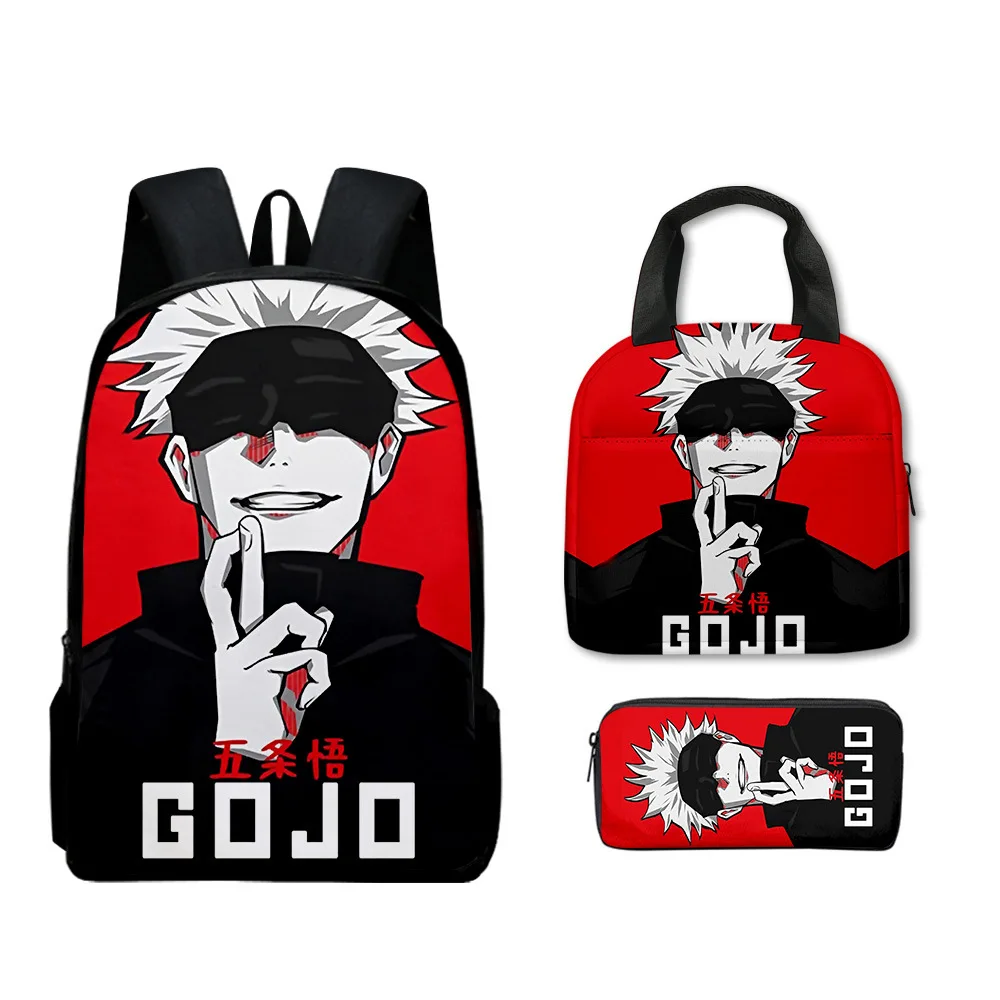 Jongen Anime Jujutsu Kaisen Gojo Satoru Rugzak Grote Capaciteit Tas met Trekkoord Student Reizen Schooltas Lunch Potlood Tas Set