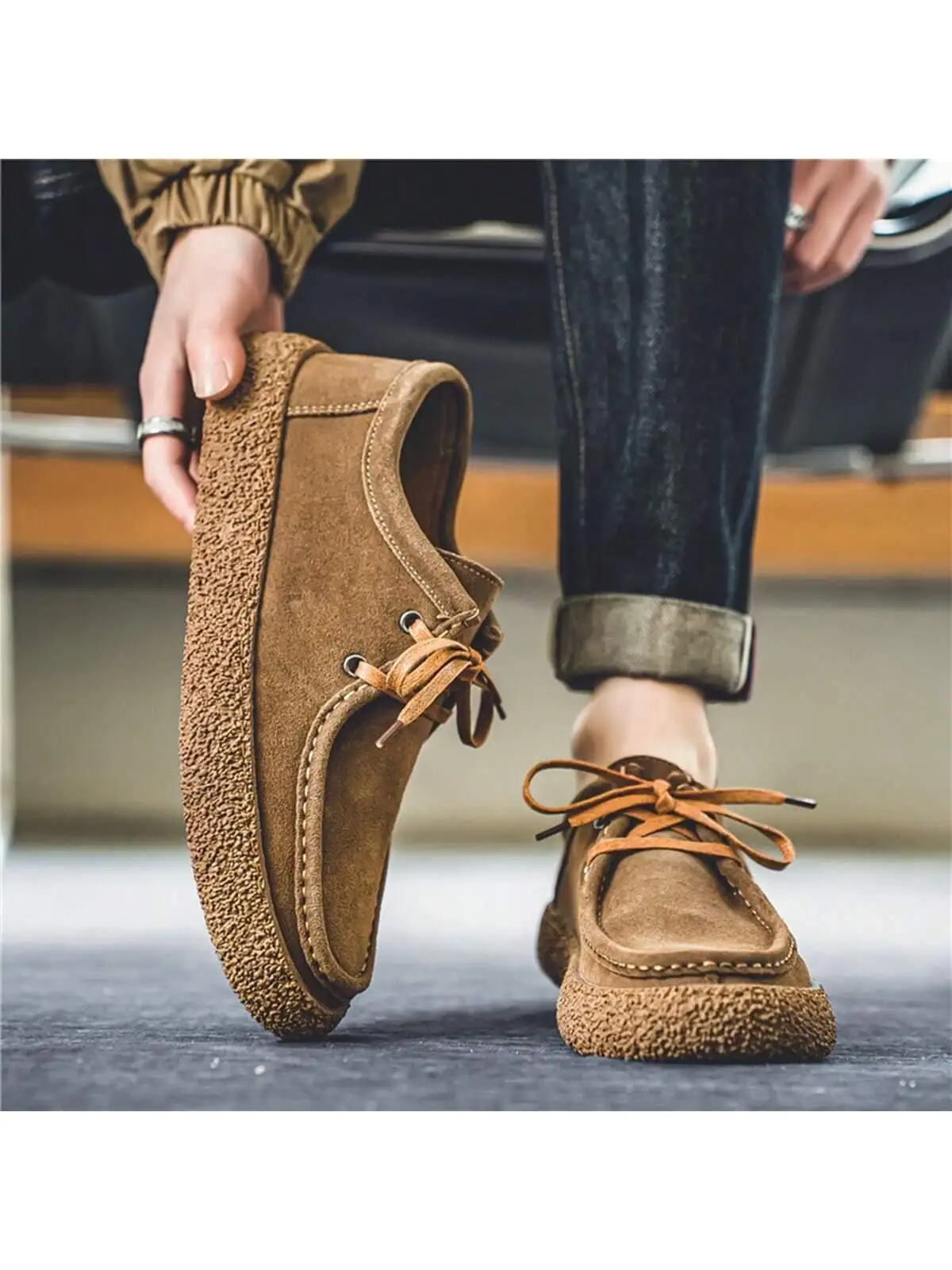 Herren Mode Freizeitschuhe Wildleder Schnürschuhe Plateau-Loafer Atmungsaktive Rutschfeste Bequeme Geh- und Fahrschuhe für Männer – Detail 5
