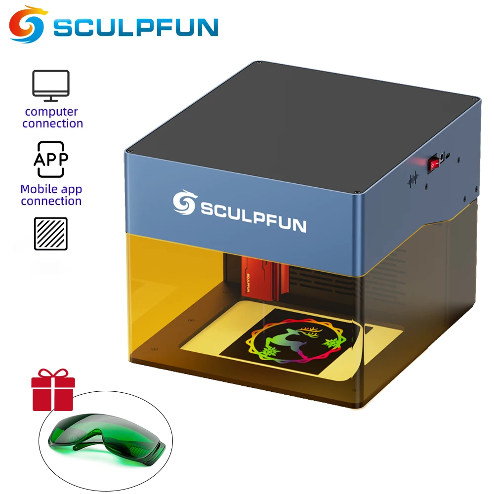 Sculpfun iCube Pro Max 10W Incisore laser Macchina portatile per taglio e incisione laser CNC con allarme temperatura filtro fumo