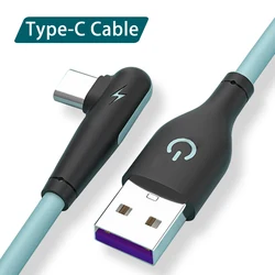 USB Super Fast Charger Liquid Silicone Cable For Huawei Xiaomi Mi Redmi Samsung POCO Phone 90 Degree Type C Charging Data Cable