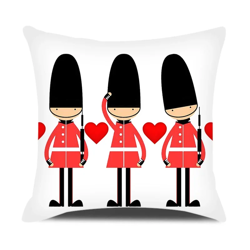 LOVE British Series Printed Cushion Cover Cute Cartoon Guard London Street Scene Pillow Cover Home Seat Decorative Pillowcase