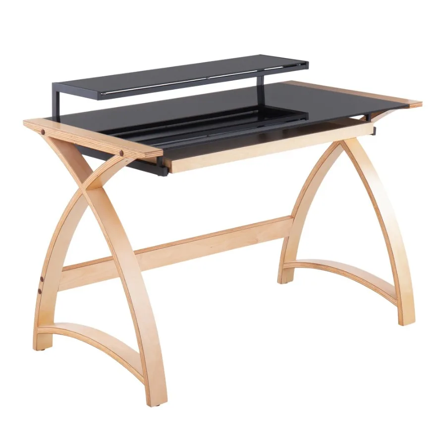 

Bentley MidCentury Modern Office Desk in Natural Wood and Black Glass by LumiSource