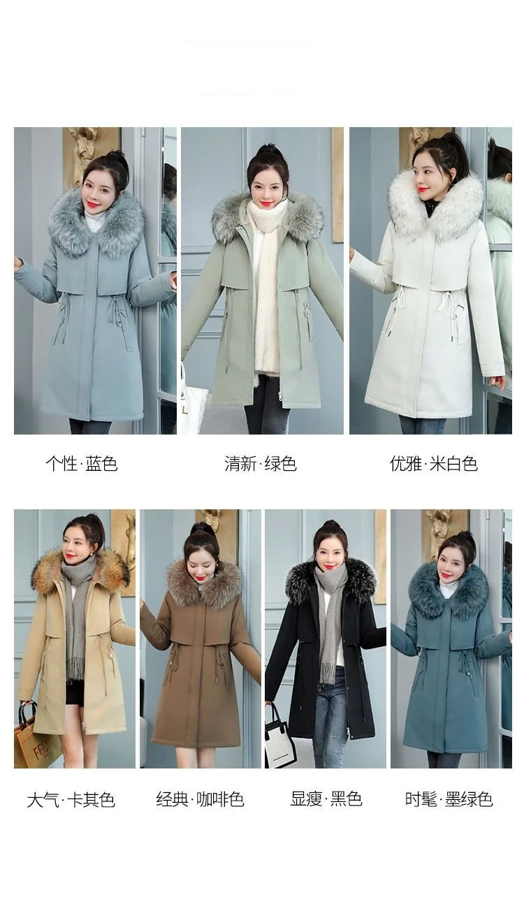 Thicken Parkas 8XL New Winter Jacket Casual Long Coat Wool Liner Hooded Parkas With Fur Collar Female Cotton Warm Snow Outwear