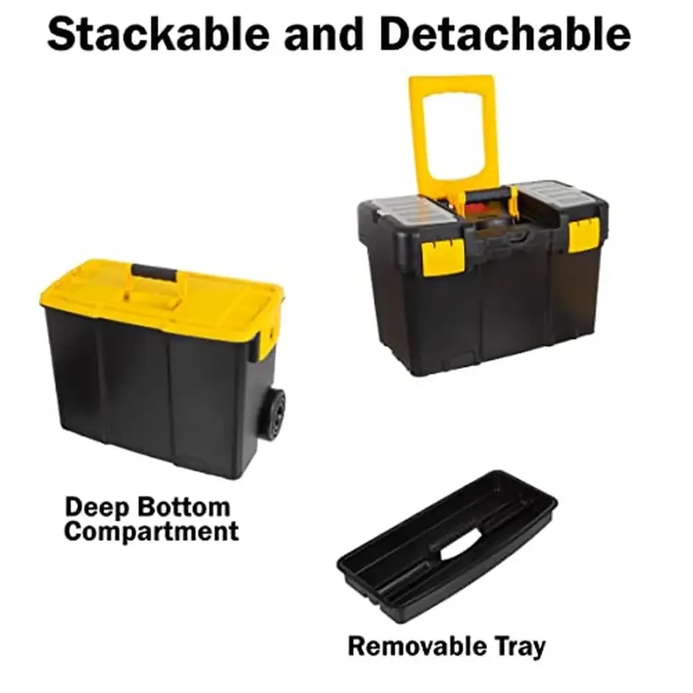 Portable Rolling Tool Box Combo with Fold-Down Handles & Tough Latches Stackable 2-in-1 Tool Chest Organizer Black/Yellow