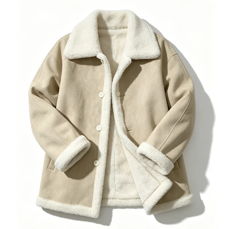 Women's Long Lamb Fur Collar Jacket with Long Sleeves Warm 2000S Windproof Cotton Coat for Winter Cold-Resistant Outerwear 2026