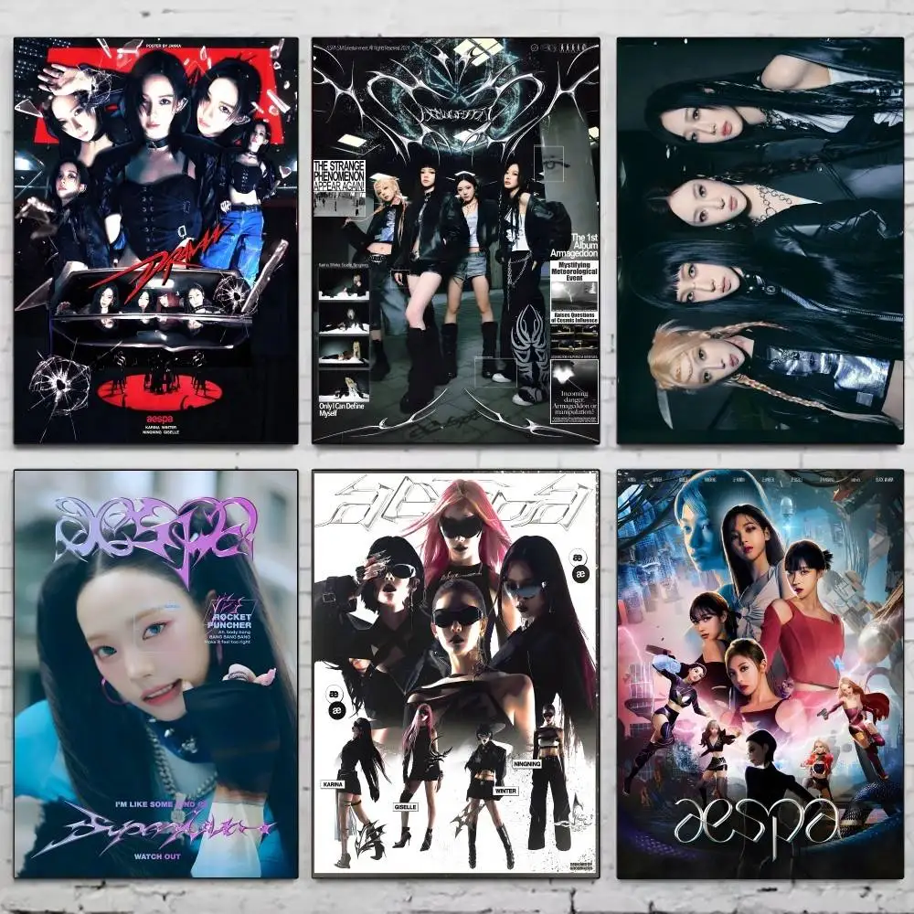 1 قطعة A-AESPA ملصق فني ذاتي اللصق مقاوم للماء ورقة ملصق مقهى بار غرفة جدار ديكور