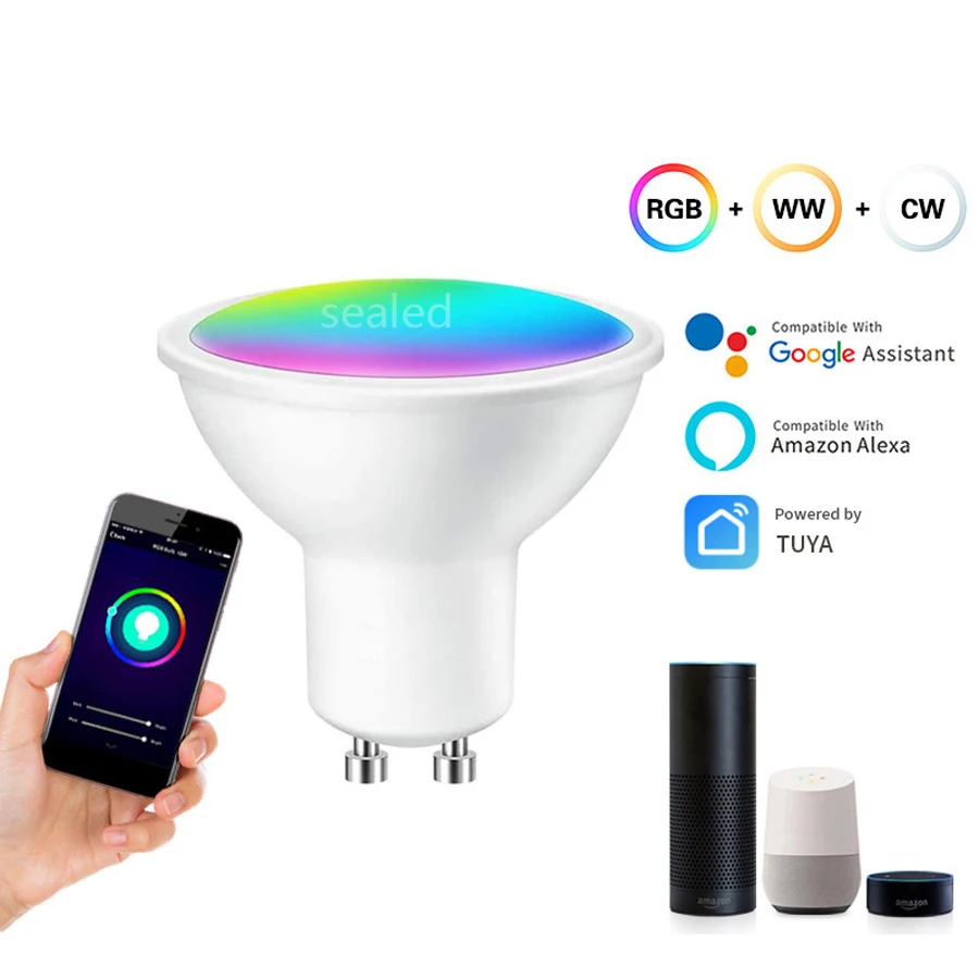أضواء LED داخلية حديثة GU10 كوب RGBCW لمبة ذكية بخمسة اتجاهات من البلاستيك يرتدون الألومنيوم قاعدة WiFi G10
