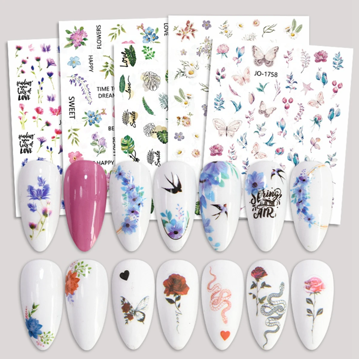 Flower Nail Charms Stickers 3D Colorful Sunflower Rose Design Nail Art Decoration Decals