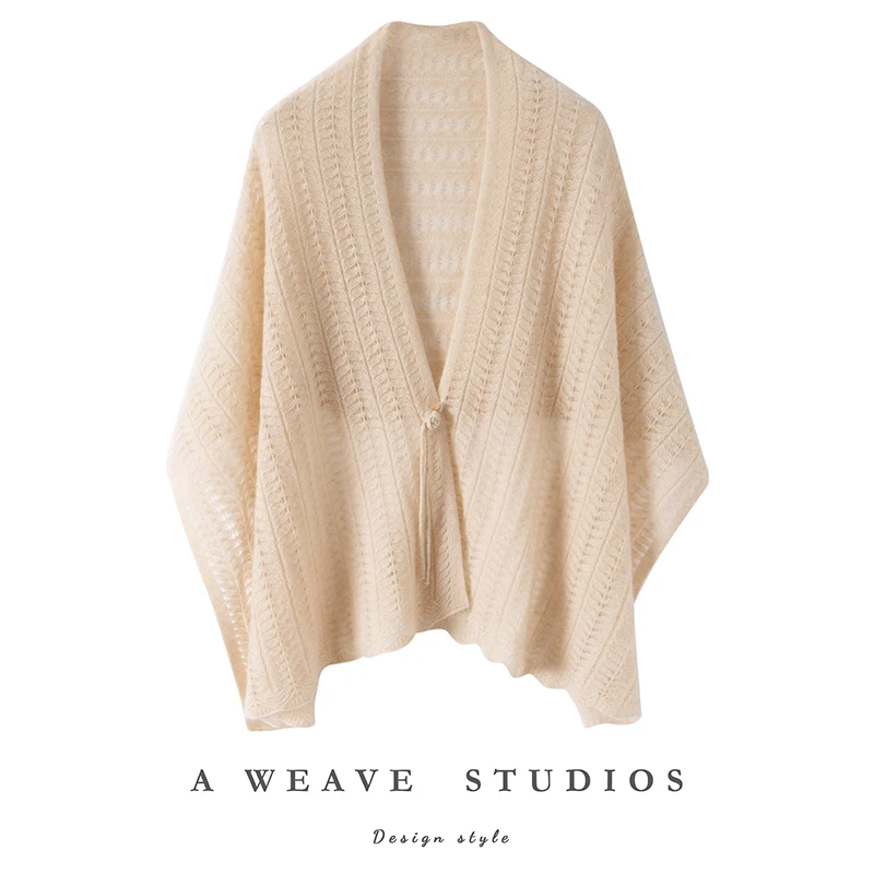 Элегантный женский шарф в китайском стиле, шаль из 100% кашемира, осень-зима, теплое пончо, универсальные накидки, солнцезащитный плащ, ажурный вязаный плащ