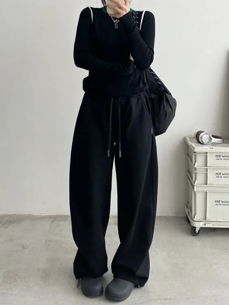 HOUZHOU Vintage Black Baggy Jogging Sweatpants Warm Woman Korean Thick Sports Pants Harajuku Streetwear Trousers Autumn Winter