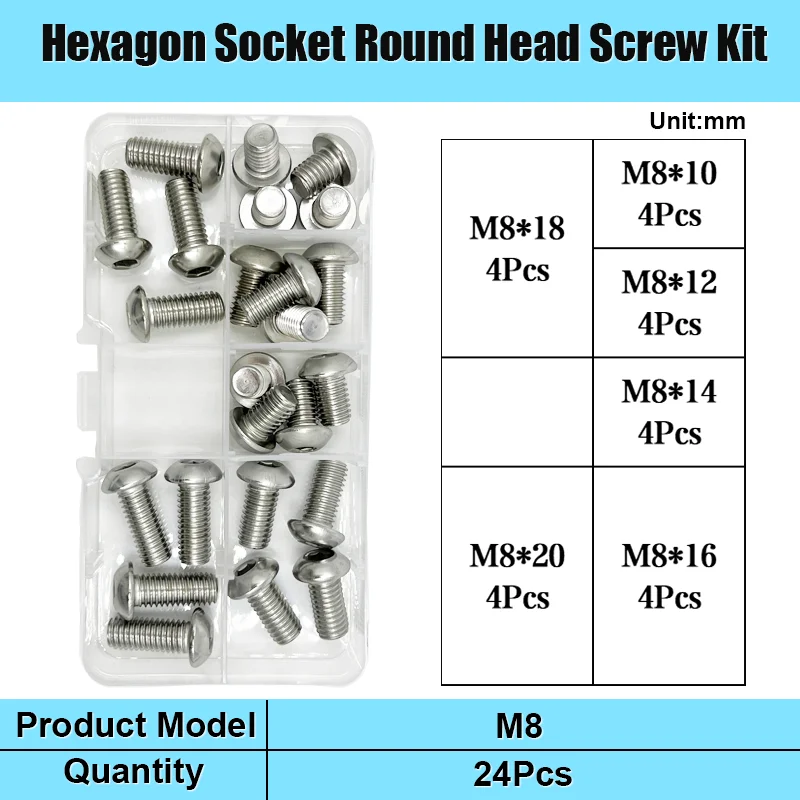 M2 M2,5 M3 M4 M5 M6 M8 M10 Innensechskantschraube A2-70 304 Edelstahl Sechskant Knopfkappe Kopf Metrisches Maschinenschrauben-Sortimentsset – Detail 12