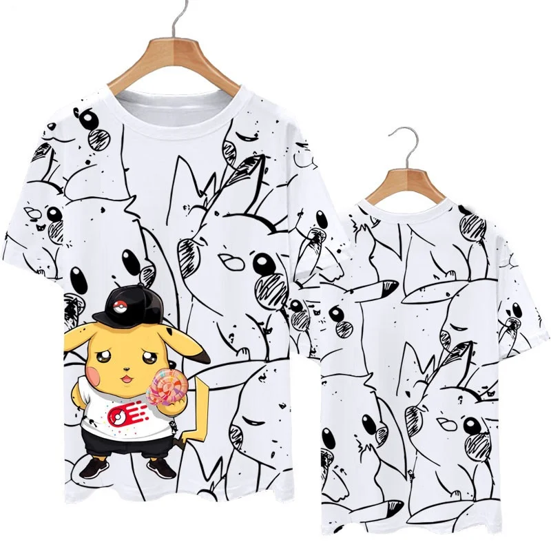 Camiseta de Manga Corta para Padres e Hijos, con Estampado 3D de Pikachu de Anime Pokémon, de Secado Rápido, Transpirable y Cómoda