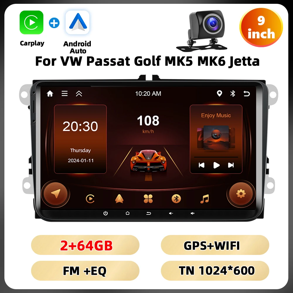 Podofo 9 ''8core Autoradio Voor Vw Passat Golf Mk5 Mk6 Jetta T5 Multimediaspeler Gps Navigatie Carplay Android Car Audio
