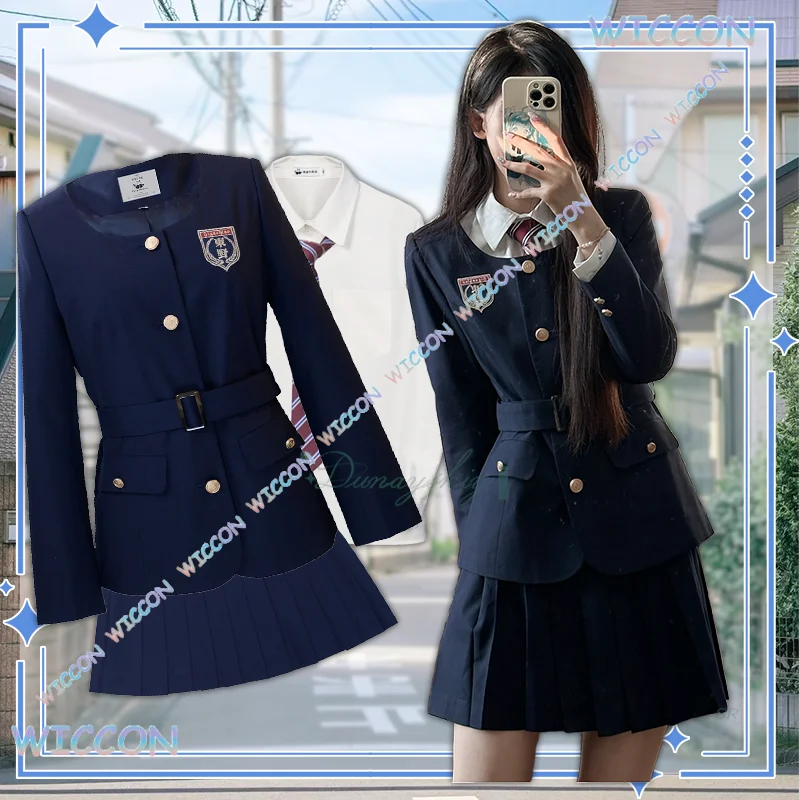 

Panda/New Autumn JK School Uniform Japanese Korean Style Navy Blue Suit Shirt Pleated Skirt Elegant Woman Girl Halloween Party