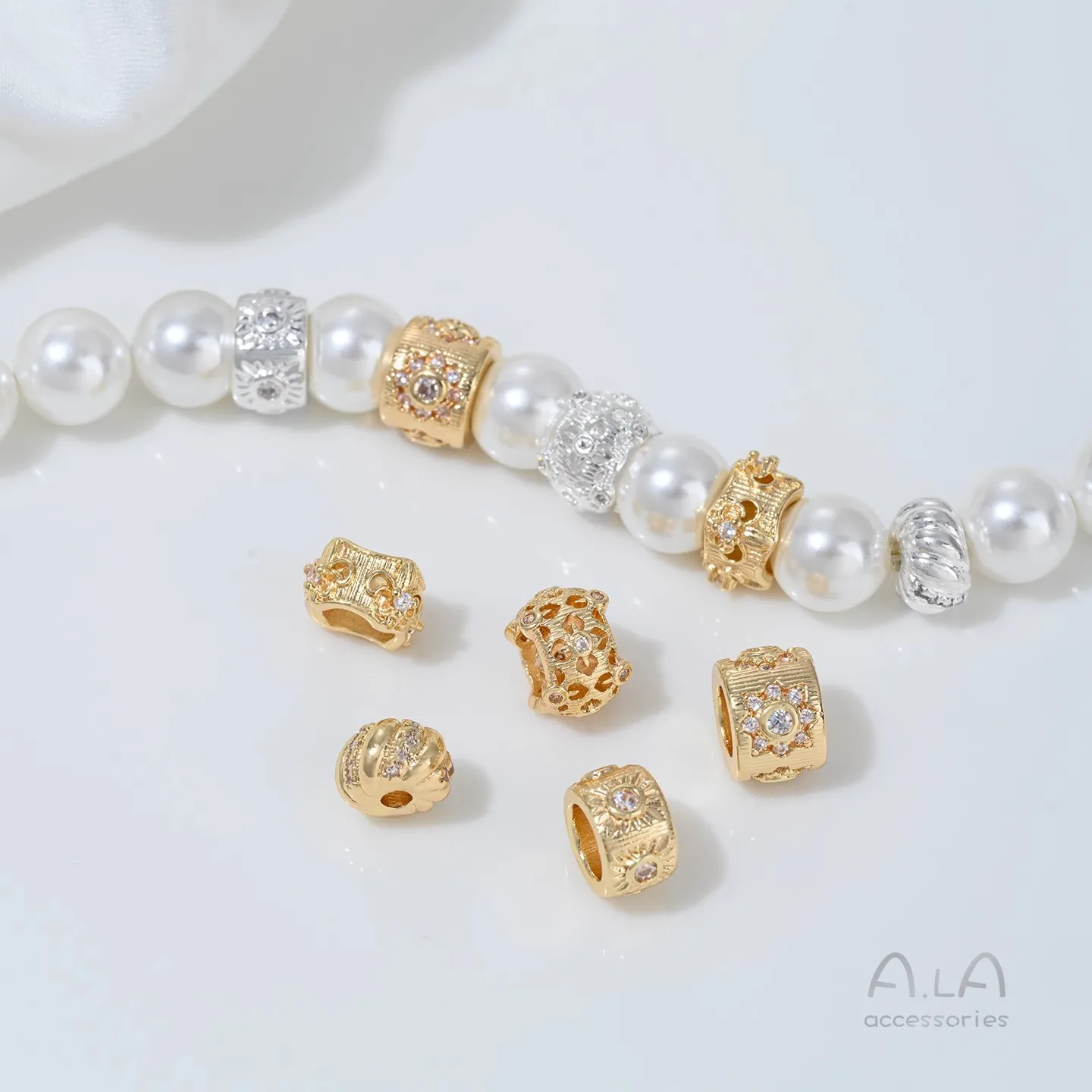 

14K Gold-coated Silver Zirconium Large Hole Crystal DIY Bead Spacer Material String Pearl Handmade Jewelry Accessories