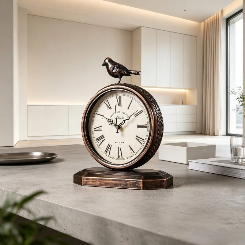 Vintage American Style Desk Clock Tabletop Decor Ornament Retro European Classic Timepiece for Living Room Office Home Gift