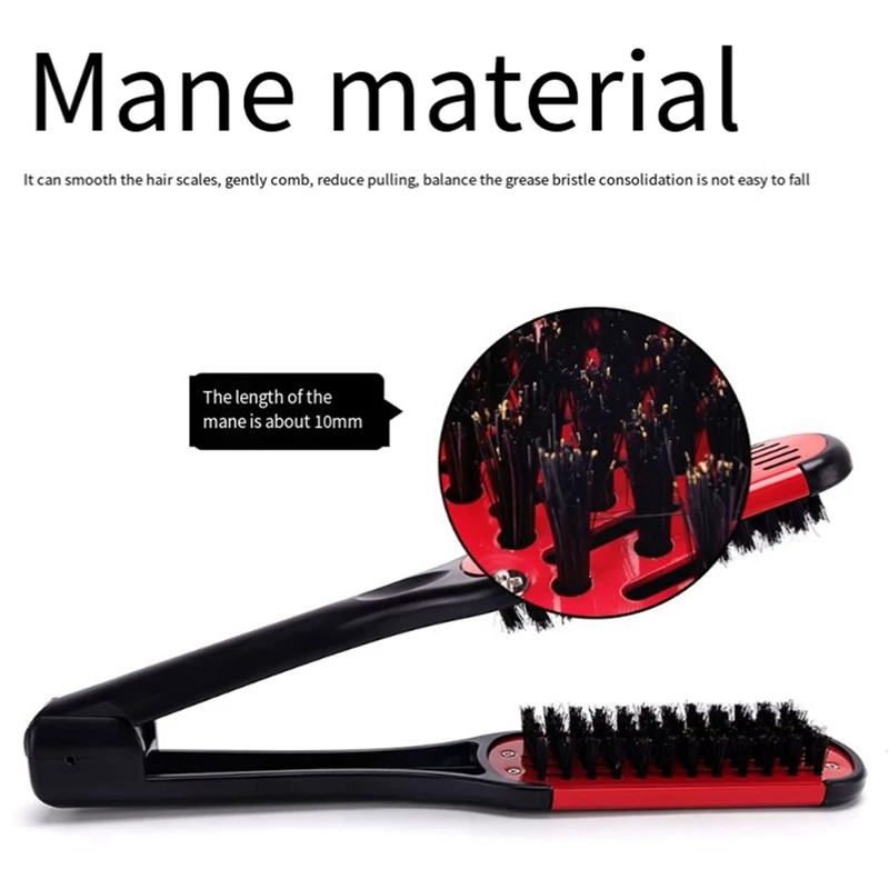 Boar Bristle Double Sided Brush Comb Clamp Anti-Static Hair Straightener Tool Comb Hair Splint Comb