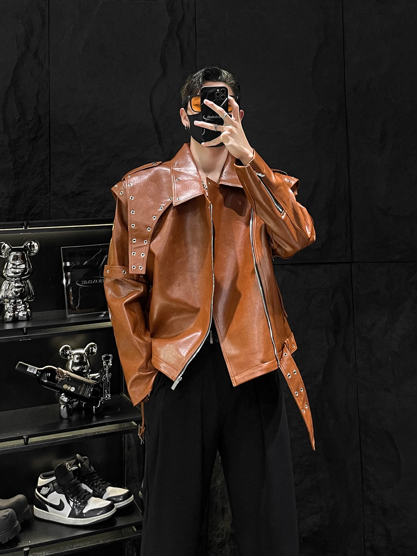 

Куртка из искусственной кожи для мужчин, ретро-кожанка в стиле мотоциклетной, с уникальным дизайном в стиле пэчворк, молодежная, энергичная, осенняя, повседневная одежда