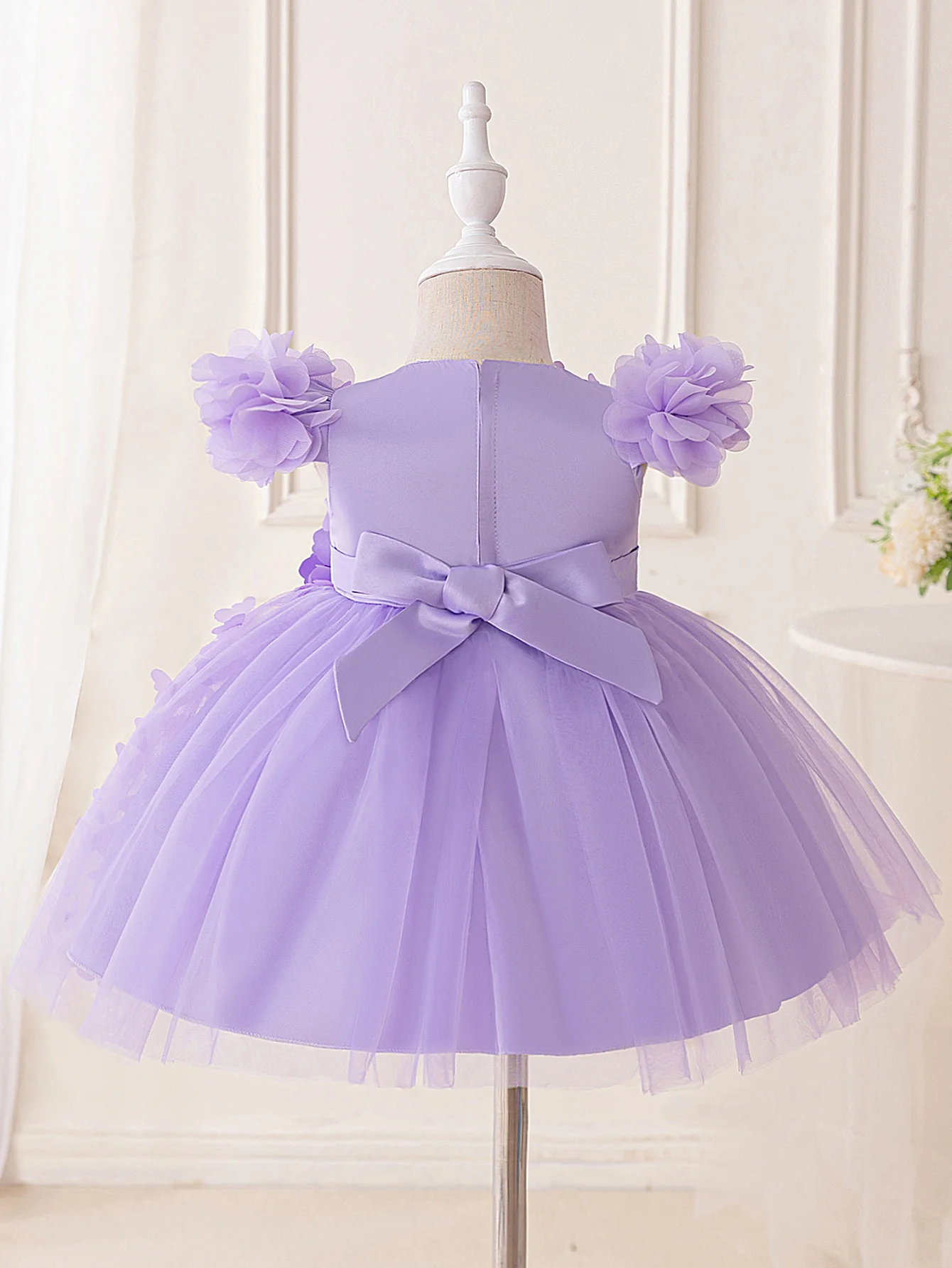 Fashion Flower Bridesmaids Party Girl Dresses Elegant Tulle Wedding Birthday Princess Dress Girls Bow Graduation Pageant Costume
