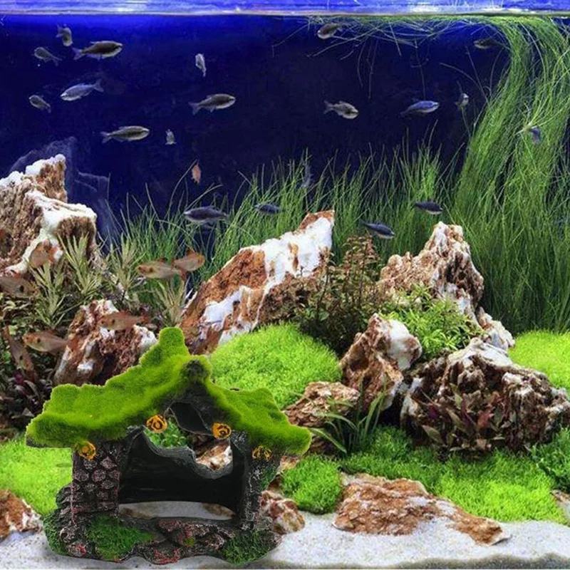 Aquarium Decoration House Resin Hollow Hiding House, Beta Fish Log Driftwood Accessories Cave Decoration Tank