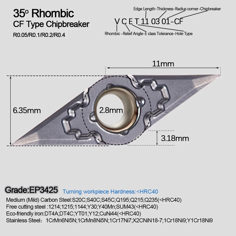 VCGT110301 VCGT110302 VCGT110304 insert en carbure de tungstène VCGT outil de tournage alliage de titane nickel outil de tour cnc en acier inoxydable 10 pièces