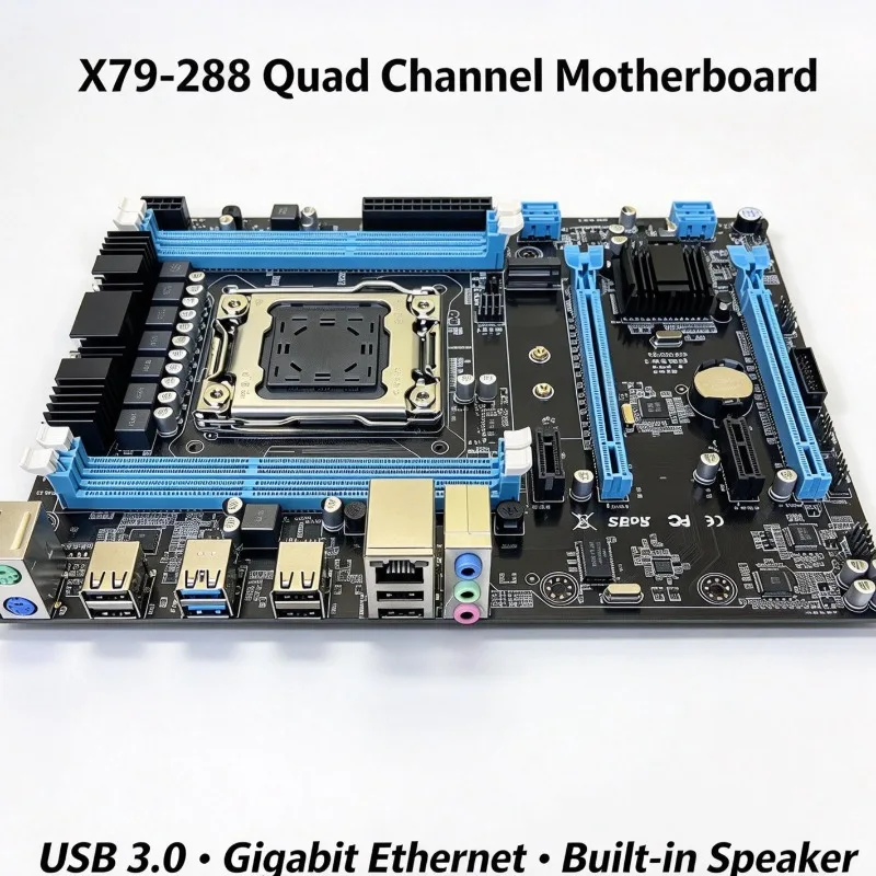 X79-288 ATX Motherboard 4 Channel DDR3 2011 Pin, 4 Slots RAM Mainboard Supports E5-2670 E5-2696V2 CPU