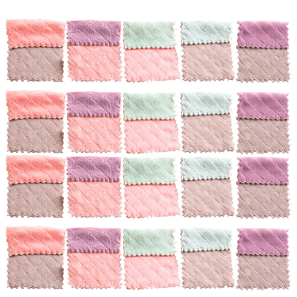 

20 Pcs Coral Fleece Dish Towel Super Soft Kitchen Cleaning Cloth Scrubber Washing Household Multi Purpose