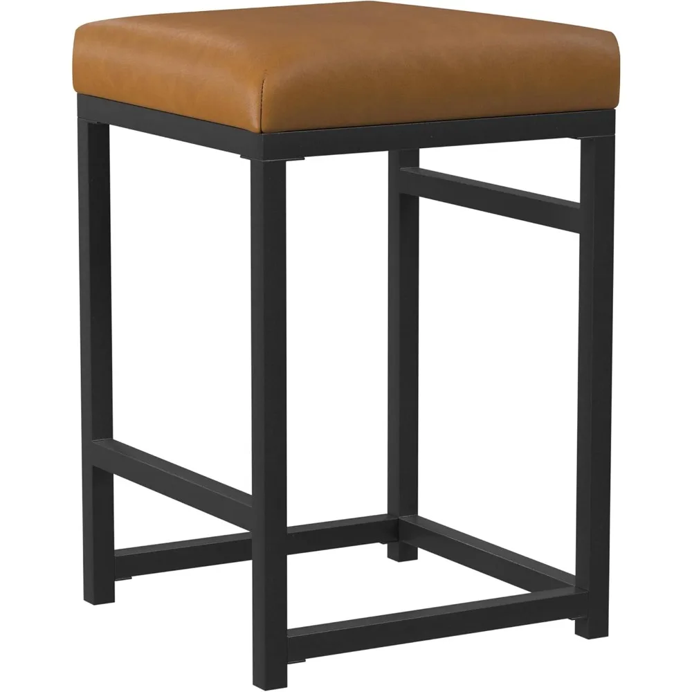 Modern 24-Inch Backless Counter Stool | Metal Frame Bar Stools | Faux Leather Kitchen Island Seating for Home Decor