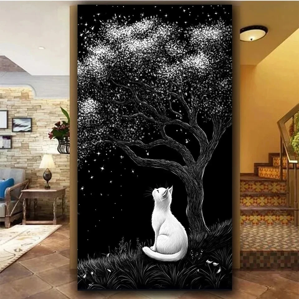 

diy diamond painting Mysterious white Cat black Tree Jewelry cross stitch Full diamond art crystal mosaic Home Decor