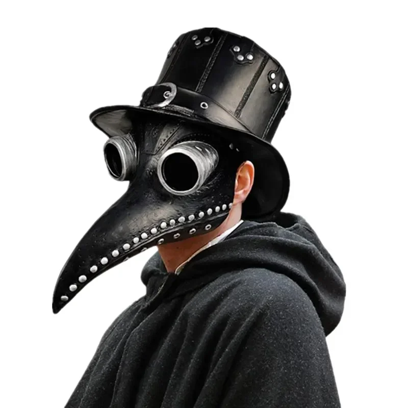 Black Rubber Plague Doctor Mask Costume Halloween Cartoon Spooky Steampunk Gas Latex Mask for Kids and Adults Cosplay Props