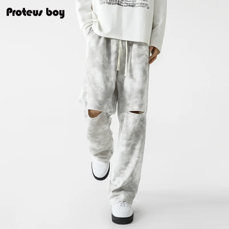 

ProteusBoy Men's Straight Leg Casual Pants Loose Fit American Sle Dyed Ripped Spring Autumn Winter Comfortable Leisure Trou...