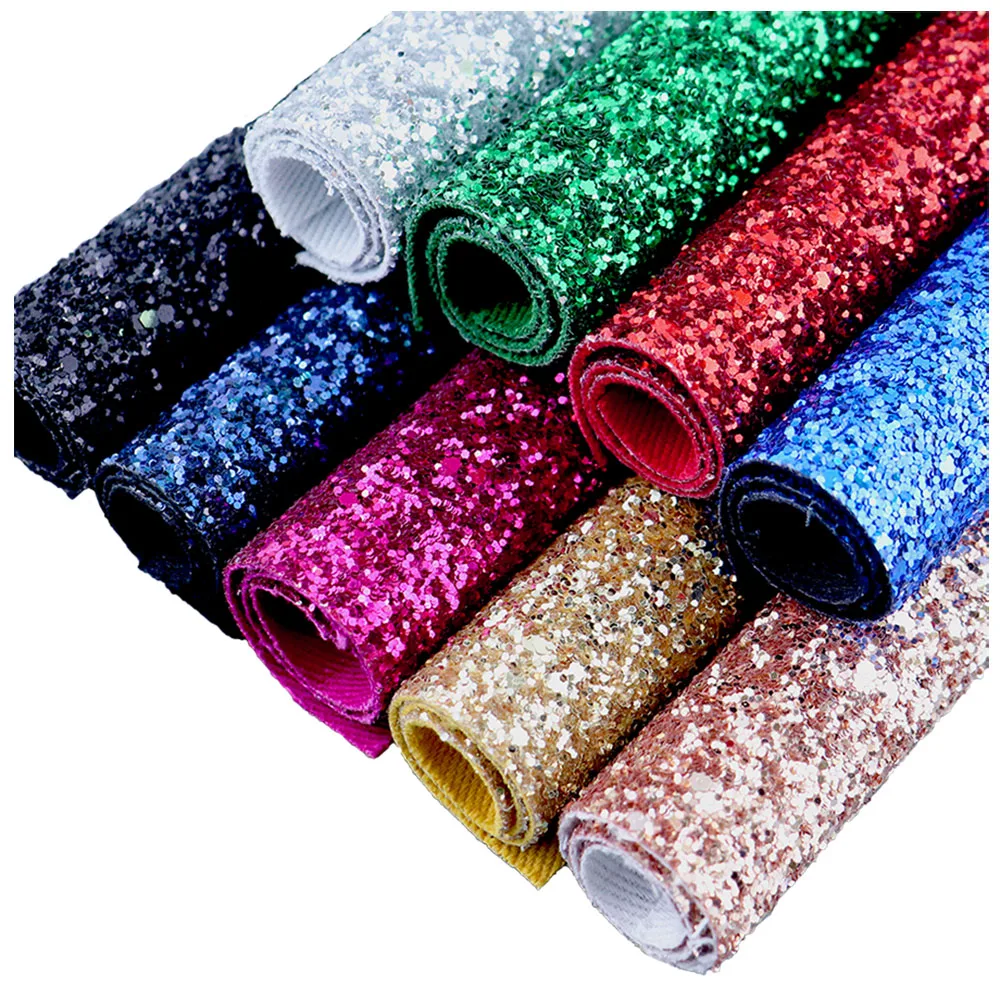 50x120cm Plain Color Solid Chunky Glitter Fabric With Twill Cloth Back Leather For Bow Earring Bag Craft Sewing CN099