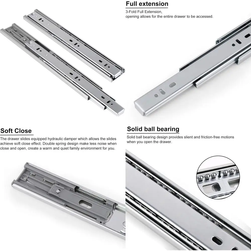 

Heavy Duty Full Extension Drawer Slides with Ball Bearing for 6 Pairs, 12 Side Mount, Solf Closing, Heavy Duty Sliding Storage S