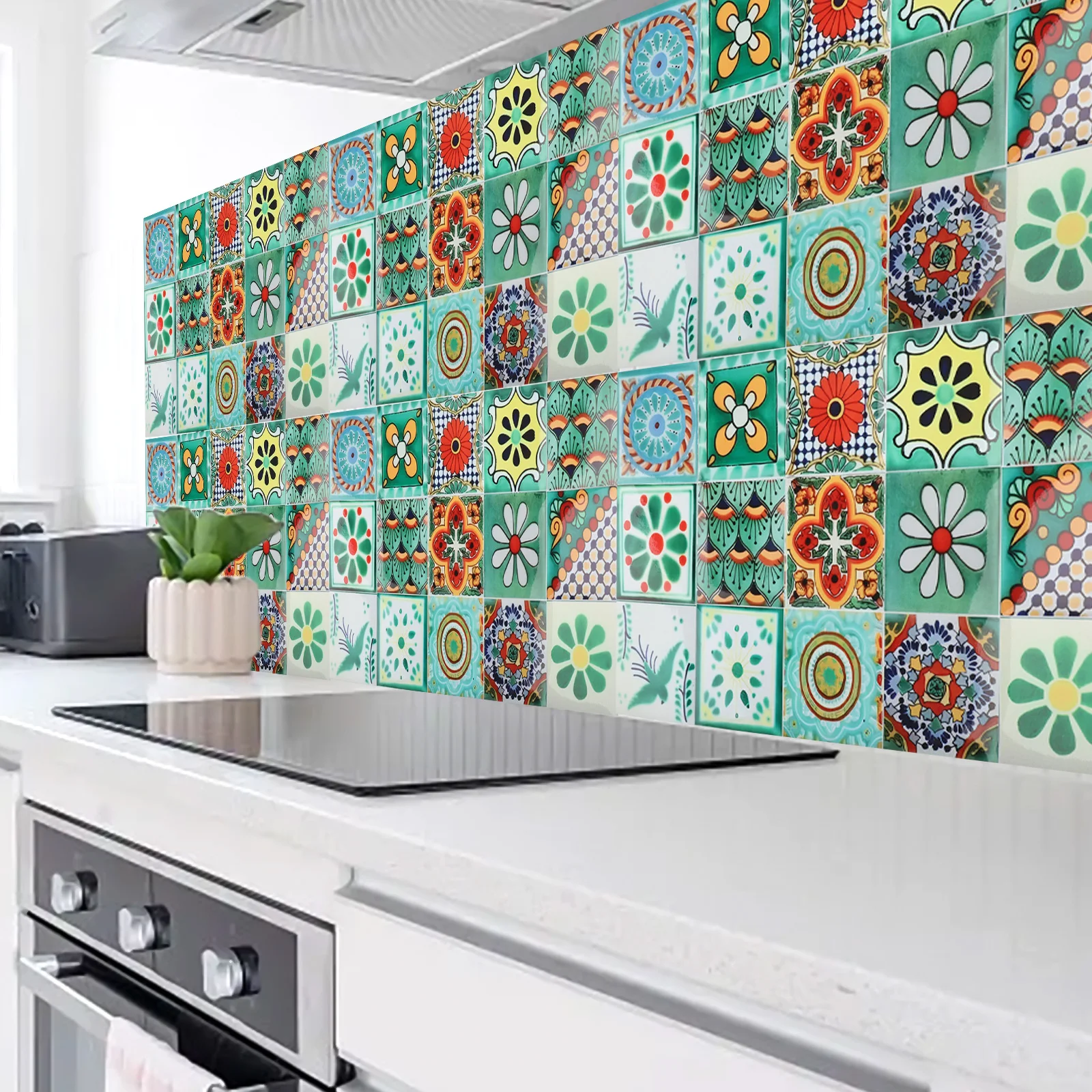 

Easy To Apply Wall Decals DIY Wall Decor Vintage Aesthetic Decor Tile Stickers Retro Flower Tile Stickers Versatile Decoration