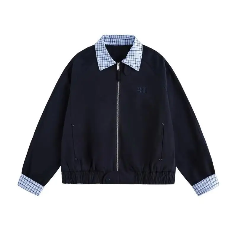 grid splice Fake two-piece set hoodie Women's autumn Spring new model loose leisure versatile thin version tops elegance