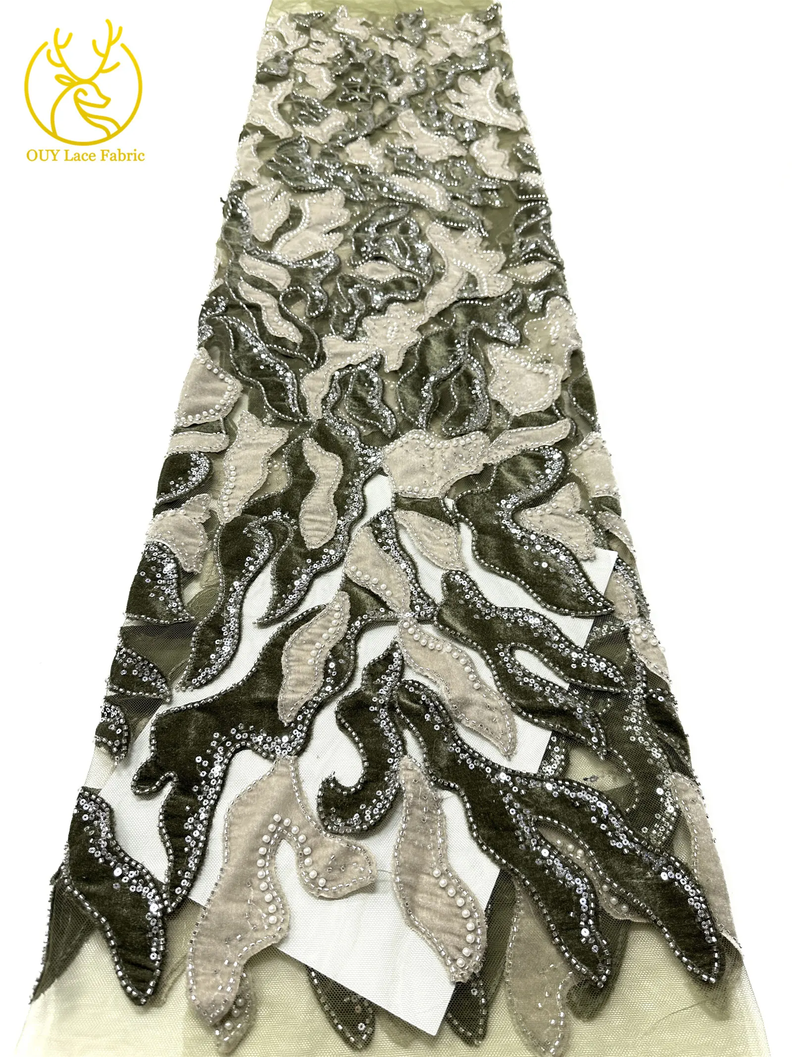 Roter Samtstoff mit Perlen und Pailletten, Spitzenstoff 2026, eleganter bestickter Tüllstoff für Bräutigam, französisches Hochzeitskleid, Abendkleid, zum Nähen, 5 Yards – Detail 11
