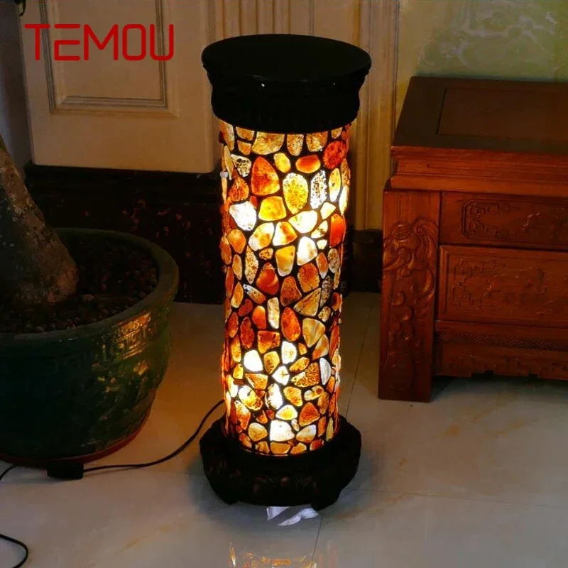 

TEMOU Tiffany Roman Column Floor Lamp American Retro Living Room Bedroom Lamp Country Stained Glass Decoration Floor Lamp