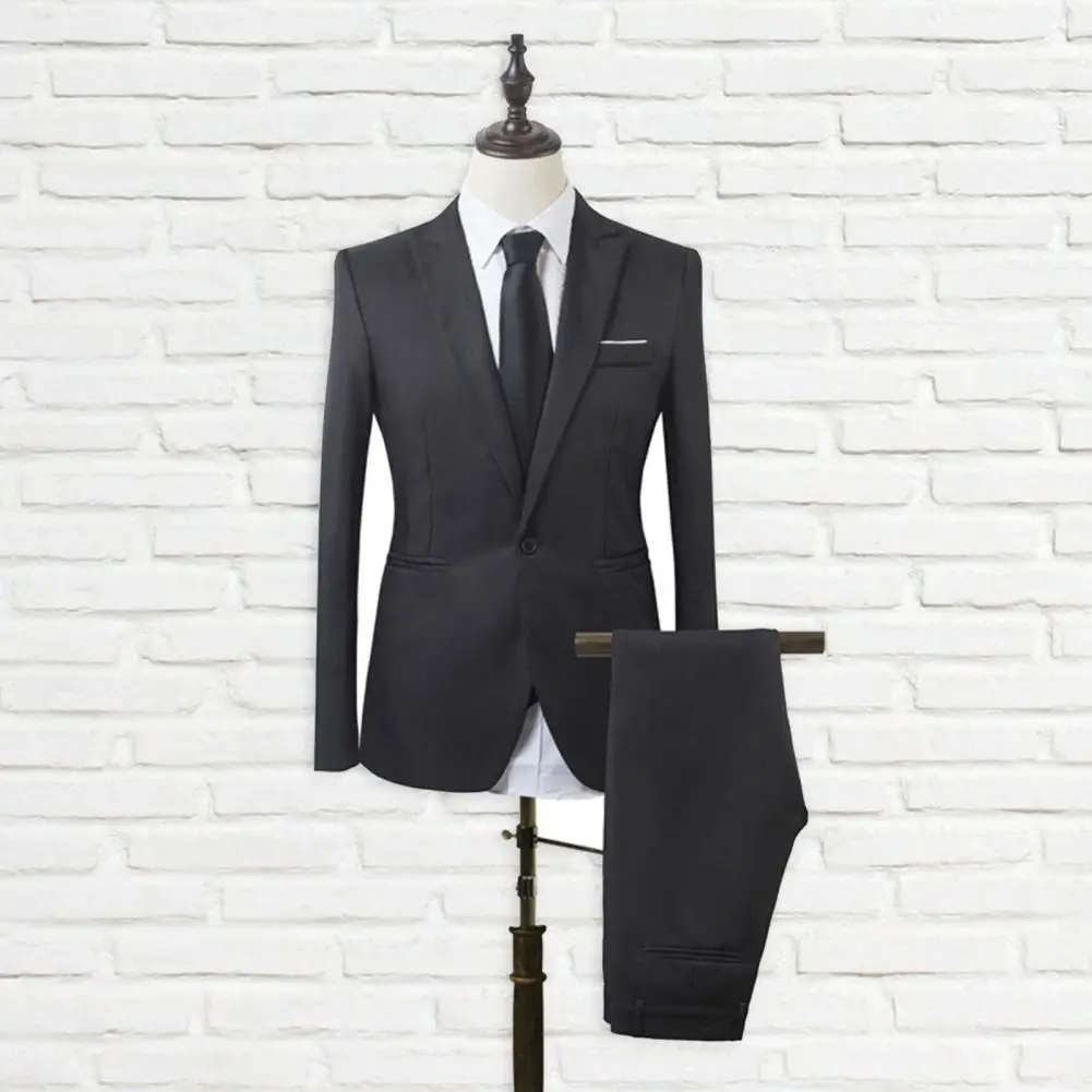 Men Suit Set Lapel Formal One Button Pockets Blazer Gentleman Men Slim Casual White Suit Business Casual Pure Color Blazer