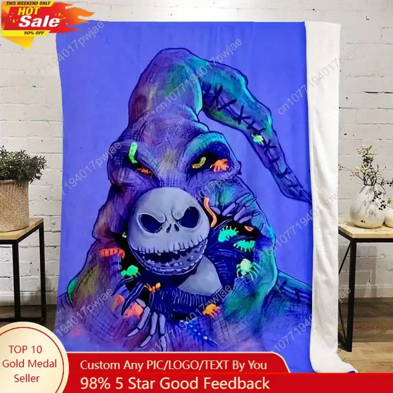 

Skeleton Jack and Oogie Boogie Monster PatternPlush Blanket-Soft Seasonal Flannel FleeceThrow, ldeal Custom Blankets