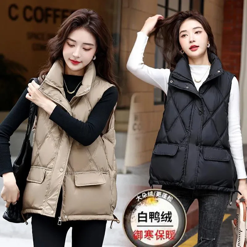 Fashion Vest Women Fall/Winter 2024 New Korean Waistcoat Loose and Slim Stand Collar Short Sleeveless Vests Coat