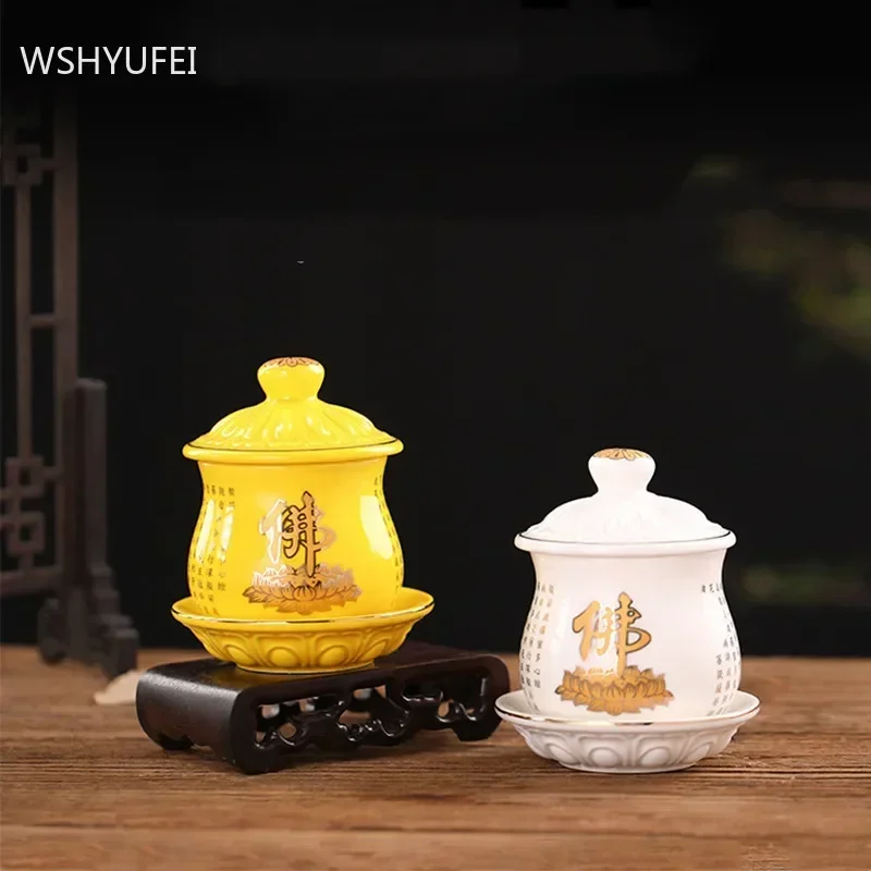 Traditional Ceramics Holy Water Cup Living Room Wine Cabinet Decoration Buddha Hall Worship Decor Accessories Buddhist Supplies