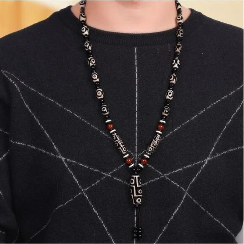 القديمة Dzi حبة قلادة ثلاثة تسعة عيون قلادة الرجال والنساء العقيق حجر العقيق #4