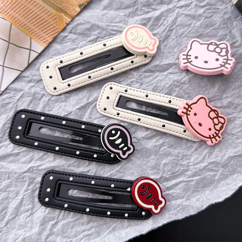 Horquilla Kawaii Sanrio Hello Kitty para mujeres y niñas, 2 piezas, dibujos animados, gato, pez, flequillo lateral, pinza para el cabello, accesorios para el cabello, regalo