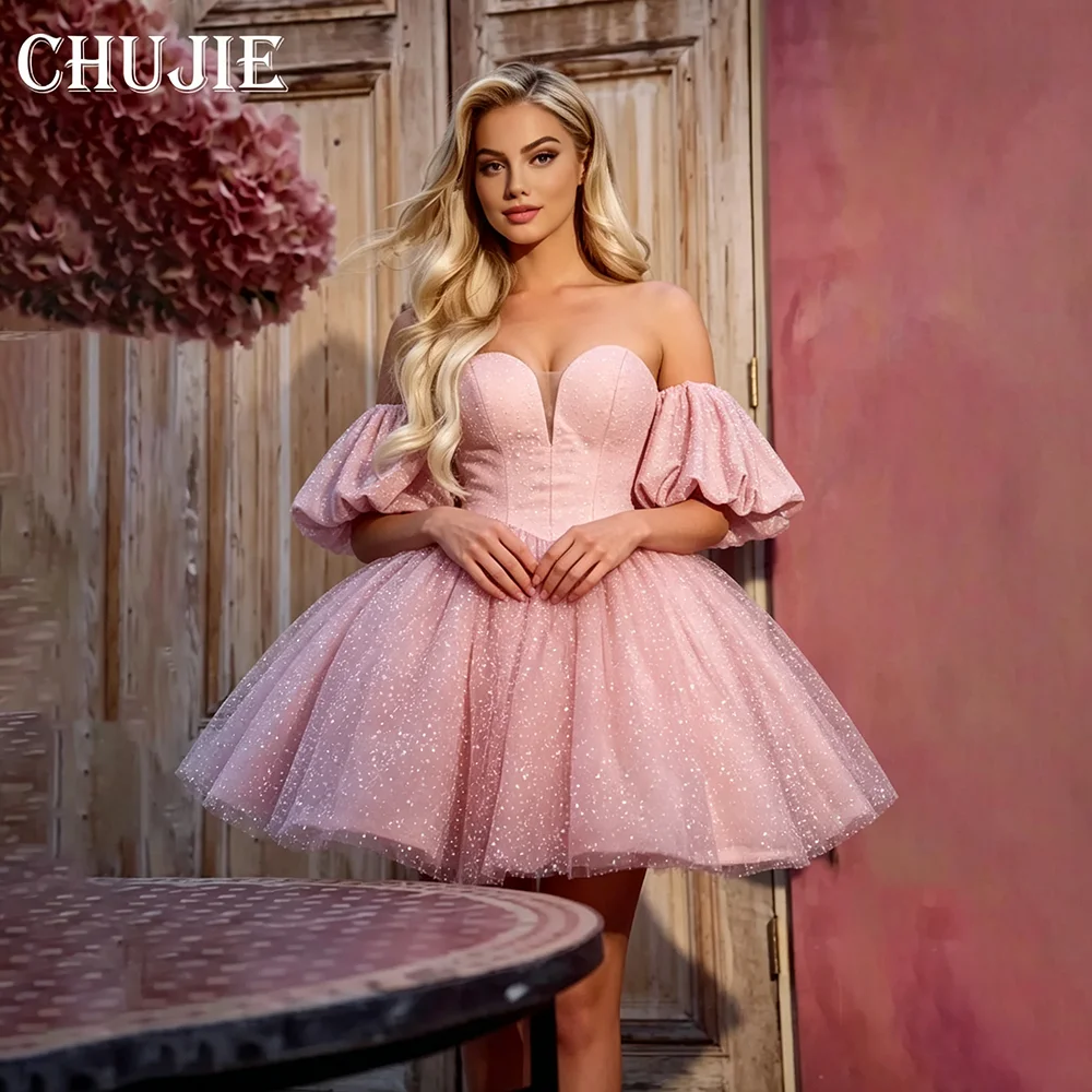Glitter Purry Sleeves Princess Dress vestidos graduación adolescentes Homecoming Dresses Cocktail Dress Teen Birthday Party Gown