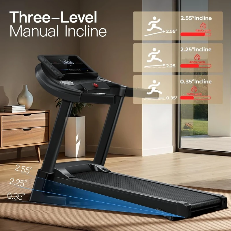 Fitness Home Auto Folding 3 Level Incline Treadmill with Pulse Sensors, 3.0 HP Quiet Brushless, 8.7 MPH, 300 lbs Capacity